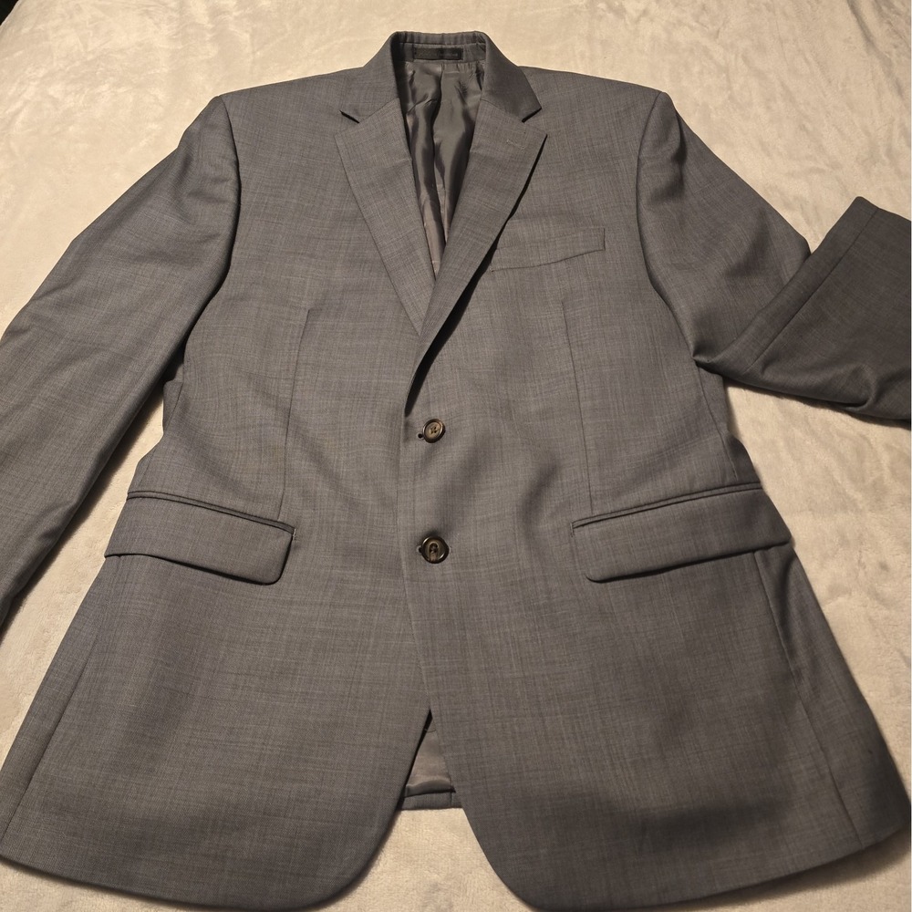 Lauren Ralph Lauren 100 % Wool Suit Jacket Size 42R Grey Blazer Preppy Academia